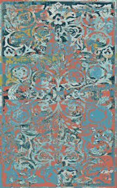 Yüksek çözünürlüklü sıkıntılı ve grunge desenli modern Boho trend stili halı tasarımı çizimi