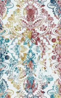 Yüksek çözünürlüklü sıkıntılı ve grunge desenli modern Boho trend stili halı tasarımı çizimi