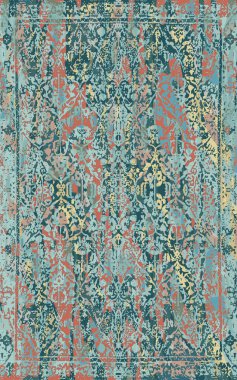 Yüksek çözünürlüklü sıkıntılı ve grunge desenli modern Boho trend stili halı tasarımı çizimi