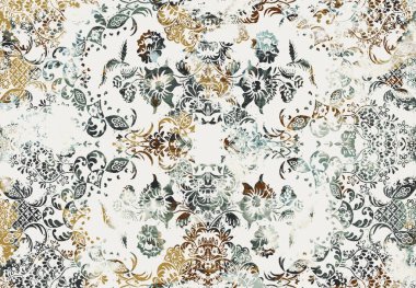 Yüksek çözünürlüklü sıkıntılı ve grunge desenli modern Boho trend stili halı tasarımı çizimi