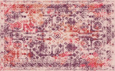 Yüksek çözünürlüklü sıkıntılı ve grunge desenli modern Boho trend stili halı tasarımı çizimi