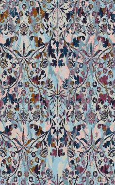 Yüksek çözünürlüklü sıkıntılı ve grunge desenli modern Boho trend stili halı tasarımı çizimi