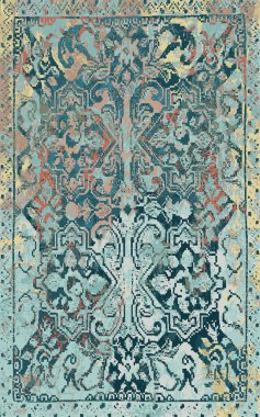 Yüksek çözünürlüklü sıkıntılı ve grunge desenli modern Boho trend stili halı tasarımı çizimi