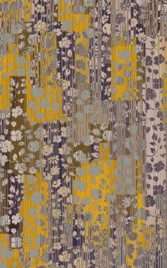 Yüksek çözünürlüklü sıkıntılı ve grunge desenli modern Boho trend stili halı tasarımı çizimi