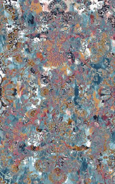 Yüksek çözünürlüklü sıkıntılı ve grunge desenli modern Boho trend stili halı tasarımı çizimi