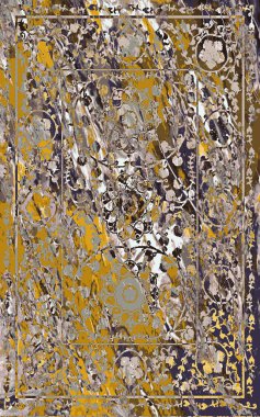 Yüksek çözünürlüklü sıkıntılı ve grunge desenli modern Boho trend stili halı tasarımı çizimi