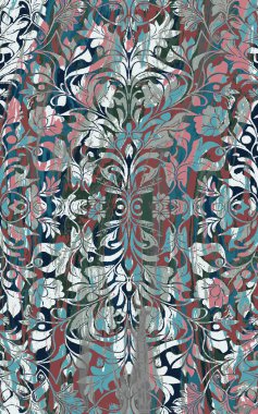 Yüksek çözünürlüklü sıkıntılı ve grunge desenli modern Boho trend stili halı tasarımı çizimi