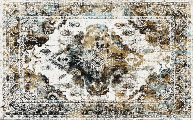 Yüksek çözünürlüklü sıkıntılı ve grunge desenli modern Boho trend stili halı tasarımı çizimi