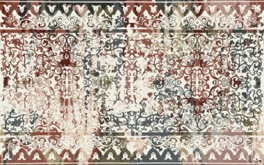 Yüksek çözünürlüklü sıkıntılı ve grunge desenli modern Boho trend stili halı tasarımı çizimi