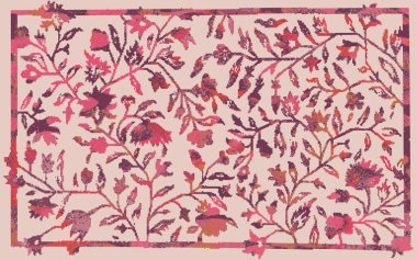 Yüksek çözünürlüklü sıkıntılı ve grunge desenli modern Boho trend stili halı tasarımı çizimi