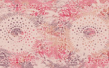 Yüksek çözünürlüklü sıkıntılı ve grunge desenli modern Boho trend stili halı tasarımı çizimi