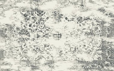 Yüksek çözünürlüklü sıkıntılı ve grunge desenli modern Boho trend stili halı tasarımı çizimi