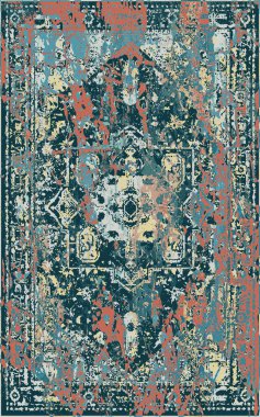 Yüksek çözünürlüklü sıkıntılı ve grunge desenli modern Boho trend stili halı tasarımı çizimi