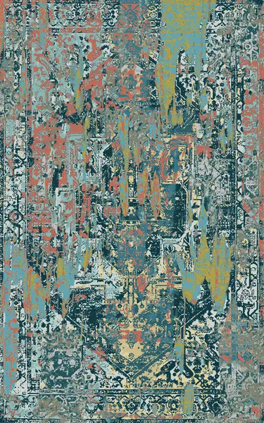 Yüksek çözünürlüklü sıkıntılı ve grunge desenli modern Boho trend stili halı tasarımı çizimi