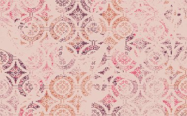 Yüksek çözünürlüklü sıkıntılı ve grunge desenli modern Boho trend stili halı tasarımı çizimi