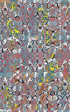 Yüksek çözünürlüklü sıkıntılı ve grunge desenli modern Boho trend stili halı tasarımı çizimi