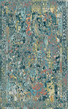 Yüksek çözünürlüklü sıkıntılı ve grunge desenli modern Boho trend stili halı tasarımı çizimi