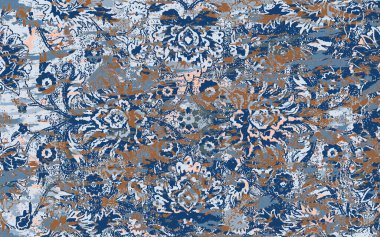 Yüksek çözünürlüklü sıkıntılı ve grunge desenli modern Boho trend stili halı tasarımı çizimi