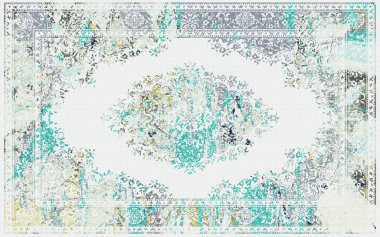 Yüksek çözünürlüklü sıkıntılı ve grunge desenli modern Boho trend stili halı tasarımı çizimi