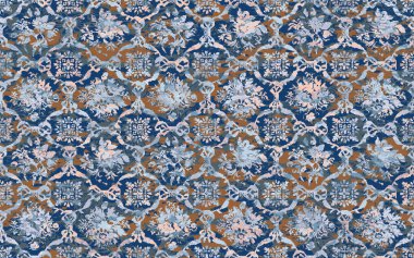 Yüksek çözünürlüklü sıkıntılı ve grunge desenli modern Boho trend stili halı tasarımı çizimi