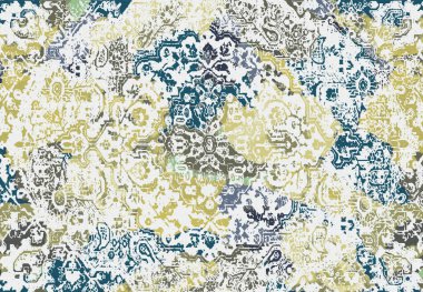 Yüksek çözünürlüklü sıkıntılı ve grunge desenli modern Boho trend stili halı tasarımı çizimi