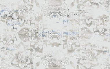 Yüksek çözünürlüklü sıkıntılı ve grunge desenli modern Boho trend stili halı tasarımı çizimi