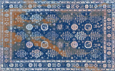 Yüksek çözünürlüklü sıkıntılı ve grunge desenli modern Boho trend stili halı tasarımı çizimi