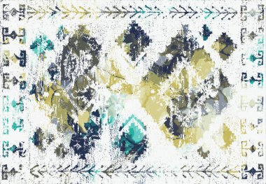 Yüksek çözünürlüklü sıkıntılı ve grunge desenli modern Boho trend stili halı tasarımı çizimi