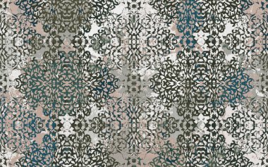 Yüksek çözünürlüklü sıkıntılı ve grunge desenli modern Boho trend stili halı tasarımı çizimi