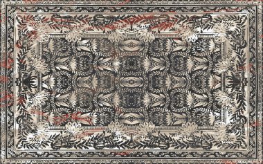 Yüksek çözünürlüklü sıkıntılı ve grunge desenli modern Boho trend stili halı tasarımı çizimi