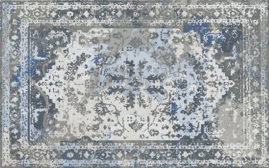 Yüksek çözünürlüklü sıkıntılı ve grunge desenli modern Boho trend stili halı tasarımı çizimi