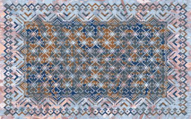 Yüksek çözünürlüklü sıkıntılı ve grunge desenli modern Boho trend stili halı tasarımı çizimi