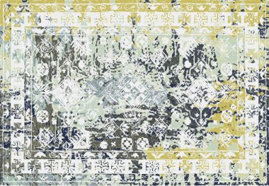 Yüksek çözünürlüklü sıkıntılı ve grunge desenli modern Boho trend stili halı tasarımı çizimi