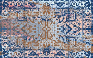 Yüksek çözünürlüklü sıkıntılı ve grunge desenli modern Boho trend stili halı tasarımı çizimi