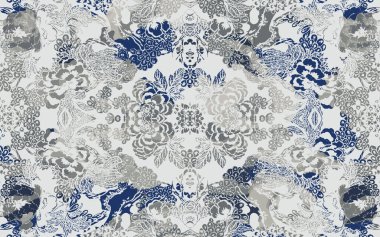 Yüksek çözünürlüklü sıkıntılı ve grunge desenli modern Boho trend stili halı tasarımı çizimi