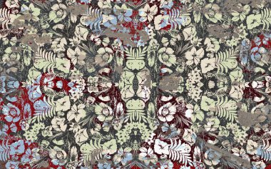 Yüksek çözünürlüklü sıkıntılı ve grunge desenli modern Boho trend stili halı tasarımı çizimi