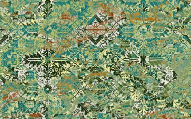 Yüksek çözünürlüklü sıkıntılı ve grunge desenli modern Boho trend stili halı tasarımı çizimi