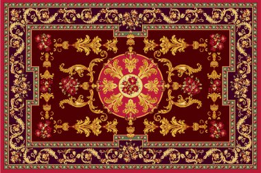 Modern desenli ve dokuları yüksek çözünürlüklü renklere sahip Noel halk sanatı tasarımı halısı.