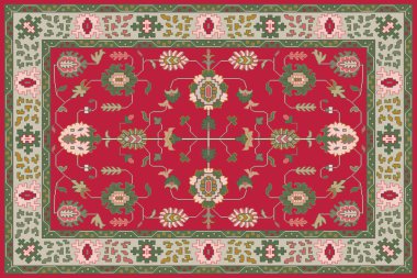 Modern desenli ve dokuları yüksek çözünürlüklü renklere sahip Noel halk sanatı tasarımı halısı.