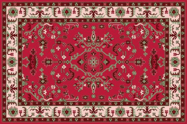 Modern desenli ve dokuları yüksek çözünürlüklü renklere sahip Noel halk sanatı tasarımı halısı.