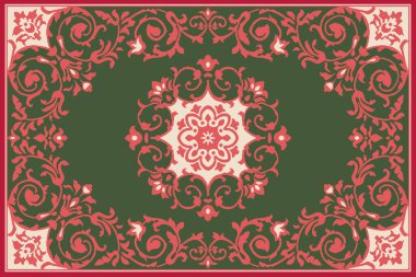 Modern desenli ve dokuları yüksek çözünürlüklü renklere sahip Noel halk sanatı tasarımı halısı.