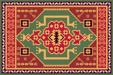 Modern desenli ve dokuları yüksek çözünürlüklü renklere sahip Noel halk sanatı tasarımı halısı.