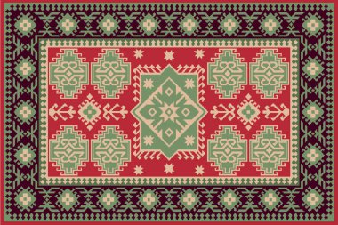 Modern desenli ve dokuları yüksek çözünürlüklü renklere sahip Noel halk sanatı tasarımı halısı.