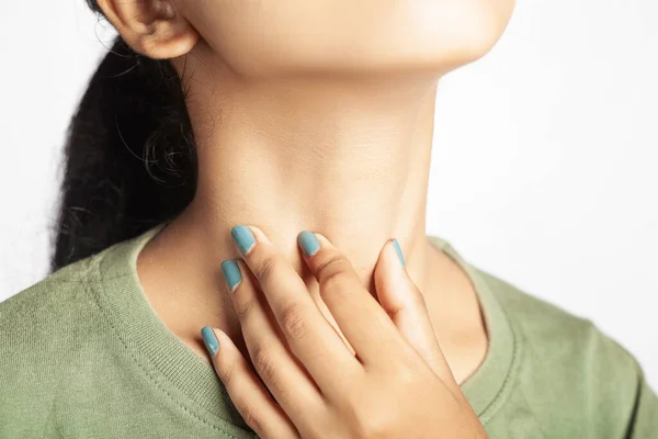 stock image indian girls, women, throat pain, thyroid, Pharyngitis, tonsil