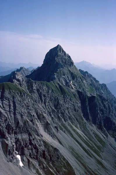 Natural Landscape High Mountain Peaks Rhaetikon Eastern Alps Luener Lake — Stock Photo, Image