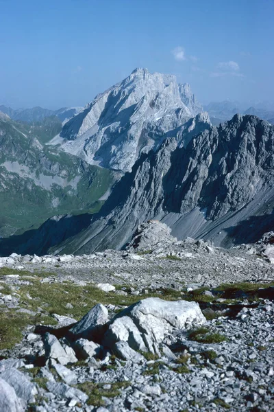 Natuurlandschap Met Hoge Bergtoppen Van Rhaetikon Oostelijke Alpen Aan Het — Stockfoto