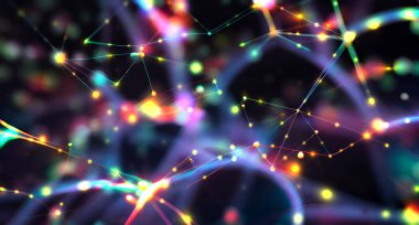 Nöronal ağın içindeki sinir hücreleri arasındaki sinyaller - illüstrasyon