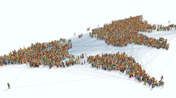 stock image A world map consisting of thousands of connected people - 3d illustration