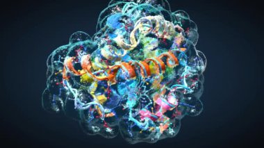 Protein adı verilen bir amino asit zincirinin ya da biyolojik moleküllerin renkli yapısı - 3d illüstrasyon