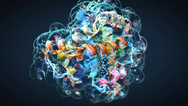 タンパク質と呼ばれるアミノ酸またはバイオ分子の連鎖の多彩な構造 3Dイラスト — ストック動画
